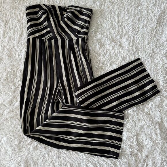 NWT REISS Vienna Black and White Stripe Satin Strapless Jumpsuit Size 10 - Picture 8 of 11